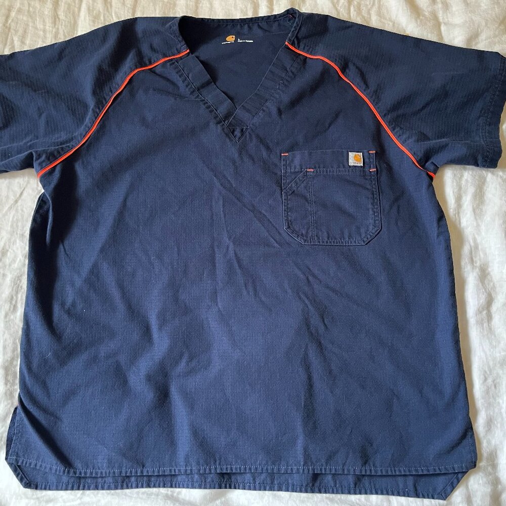 Carhartt Scrub Top Mens Regular Fit V-Neck Size Large Navy Blue